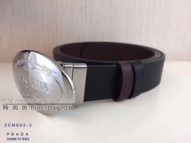 PRADA男士皮帶 普拉達烏木色牛皮雙面用腰帶  jjp2024